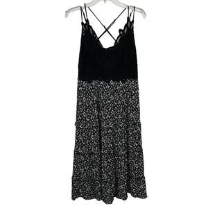 Rue + Women’s Strappy Dress Plus Sz 2X Black/White Lace Tiered Stretch